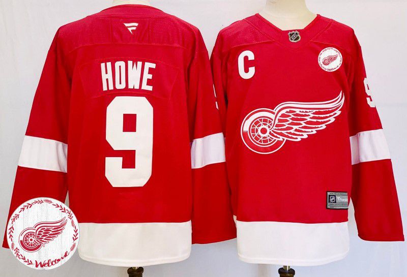 Men Detroit Red Wings #9 Howe Red Fanatics 2025 NHL Jersey style 2